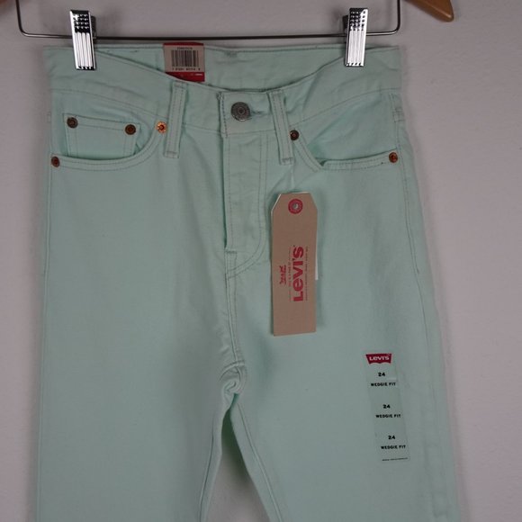 Levi's Wedgie Fit Jeans Women's Size 24 Green Denim Button Fly - Picture 3 of 10